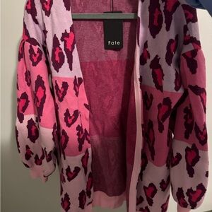 Fate Pink and Purple Leopard Print Cardigan